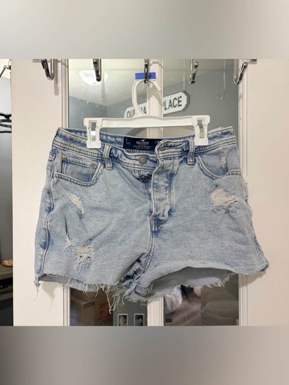 Hollister Light Wash Distressed Jean Cutoff Shorts - Light Blue
